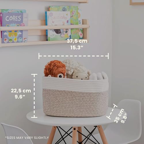 OrganiHaus Rope Baskets for Shelves - Set of 3 Woven Storage Baskets for Organizing, Closet & Toy Storage - Brown/Off-White - 15x9x10 - color: Brown / Off-White