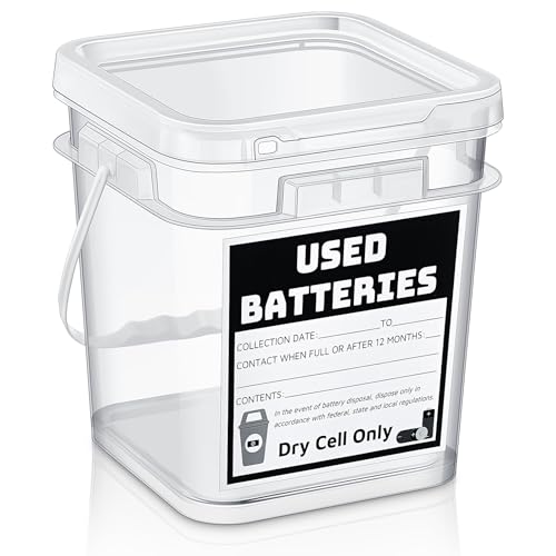 Baderke 1 Pack Battery Disposal Container Battery Recycling Container 1.32 Gallons Capacity Dry Cell Storage Recycling Bin with Label (Transparent) - color: Transparent