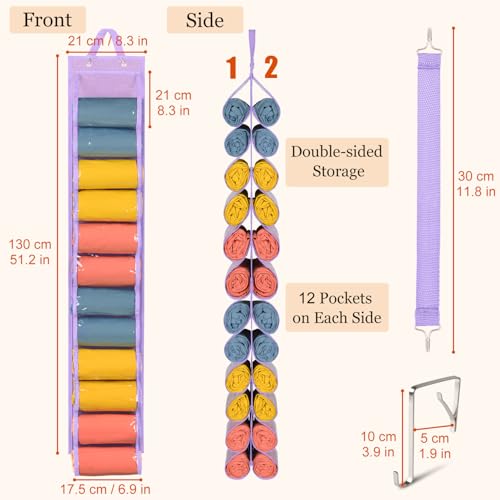 Lirex Hanging Yoga Legging Storage Organizer with 24 Pockets, Foldable Oxford Cloth Hanging Closet Organizer Shirts Jeans Storage Hanger Socks Holder for Family Closet Bedroom, Purple - color: Purple