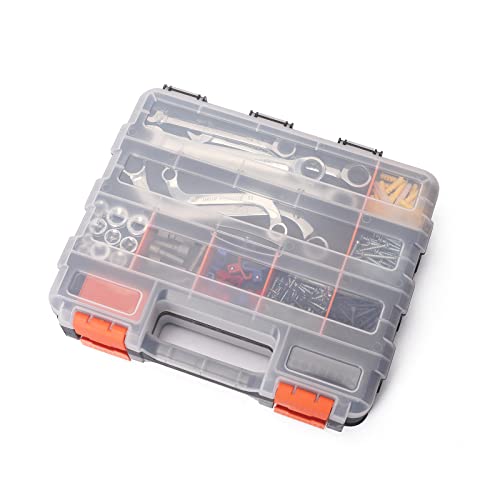 CASOMAN Double Side Tool Organizer, with Impact Resistant Polymer and Customizable Removable Plastic Dividers, Hardware Box Storage, Excellent for Screws,Nuts,Small Parts, Black/Orange. 2-Pieces Pack - size: 2 Piece Set, Black/Orange