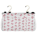 Bedside Caddy Hanging Storage Bag Pink Bows Print Bedside Organizer Caddy for Bunk, Dorm Room, Hospital Beds - Place Magazines / Remotes / Keys