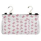 Bedside Caddy Hanging Storage Bag Pink Bows Print Bedside Organizer Caddy for Bunk, Dorm Room, Hospital Beds - Place Magazines / Remotes / Keys