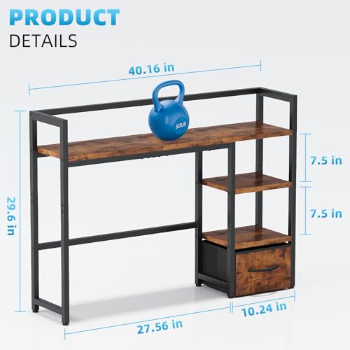 Marbrasse Desk Shelf with Drawer, 40" Desk Hutch for Computer Monitor, Wooden Desktop Bookshelf Storage Rack for Home Office Dorm - Dark Brown - color: Dark Brown