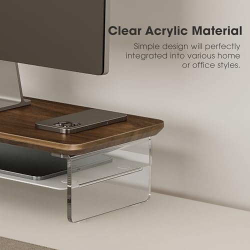 Fenge Acrylic Monitor Stand Riser, 23.6 Inches Monitor Stand with Metal Storage, 2 Tier Acrylic Computer Riser for Desk, Clear Laptop Stand for PC, Laptop, Printer, TV - color: Brown, size: 23.6in
