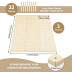 Kigley 3 Pcs Wood Pegboard Drawer Organizer with 32 Pegs Wooden Peg Board Drawer Shelf Organizer Adjustable Peg System for Dishes Plate Pot Container Cookware Utensil Kitchen(20.98 x 5.91 in) - size: 20.98 x 5.91 in