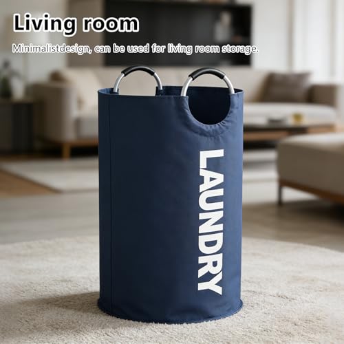 A large 90 liter laundry basket that can be folded for easy carrying. Suitable for bathrooms, laundry rooms, and travel (navy blue) - color: navy blue