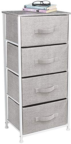 Sorbus Nightstand with 4 Drawers - Bedside Furniture & Night Stand End Table Dresser with Steel Frame, Wood Top, Easy Pull Fabric Bins for Home, Bedroom Accessories, Office & Dorm - color: Grey, style: 4 Drawer