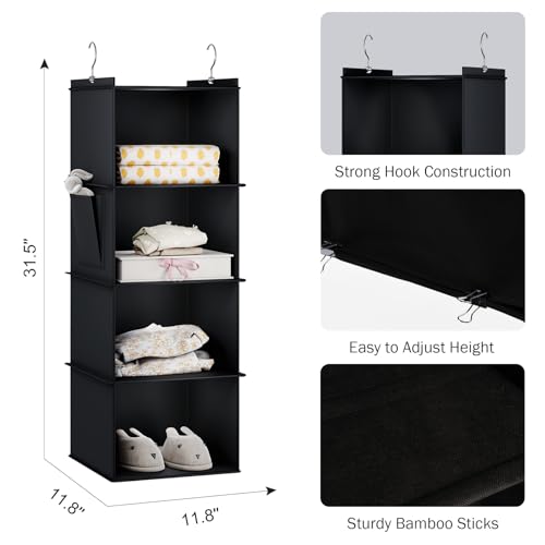 YOUDENOVA Hanging Closet Organizer, 4-Shelf Closet Hanging Storage Shelves, Black - color: Black, size: 4-SHELF