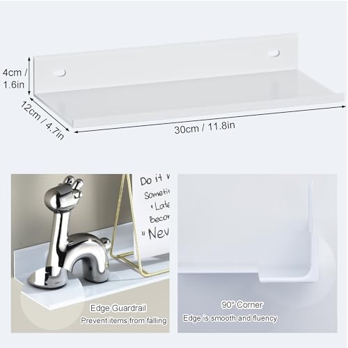 HNVNER White Adhesive Shower Caddy 30cm, Floating Bathroom Shelves for Wall 2 Pack, Metal Bathroom Wall Shower Shelves Storage Organizer for Kitchen Home - color: White, size: 30cm