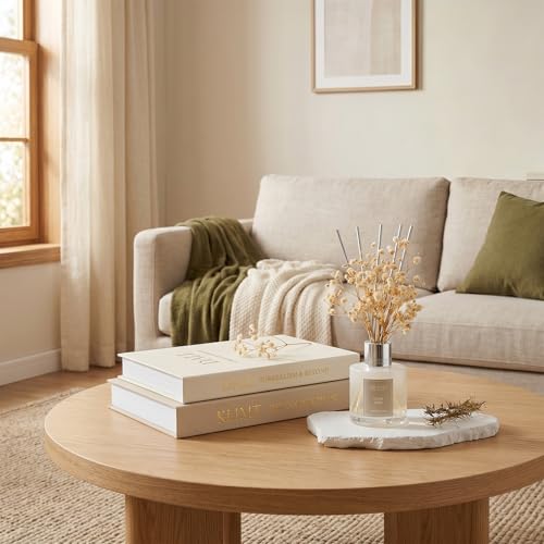 Linen Decorative Book Storage Boxes - Set of 2 Faux Books for Coffee Table Decor, Neutral Fake Book Props for Hiding TV Remotes & Entryway Styling (Khaki & Off-White) - color: Khaki-White