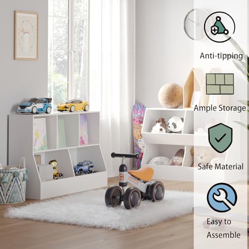 DINZI LVJ Toy Storage Organizer, Kids Bookshelf, Wood Toy Storage Cabinet, 5 Cubby 2-Tier Children Bookcase, 39.4" L Toddler Book Shelf for Playroom, Living Room, Nursery, Hallway, School, White - color: White, size: 2-Tier 39.4"