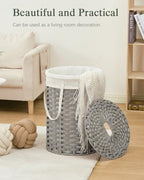 SETVSON Laundry Hamper with Lid Laundry Basket with Lid 19.0 Gal (72 L) Round Laundry Basket Handwoven Rattan Basket with Lid Removable Bag 2 Mesh Bags Handles for Living Room Bathroom Gray - color: Gray, size: 72L