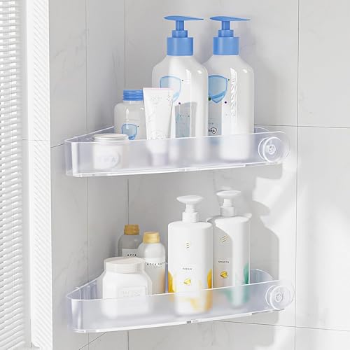 Sotfamily Plastic Shower Caddy Corner (for 90° Only), 2 Pack Adhesive Corner Shower Shelves for Bathroom Organizers and Storage, Frosted Clear - color: Frosted Clear, size: 2 Pack