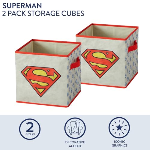 Superman Kids Storage Cubes, 2 Pack Foldable Fabric Bins with Handles, Collapsible Organizer Boxes for Bedroom, Playroom & Nursery, Durable Kids Storage Solution - color: Superman