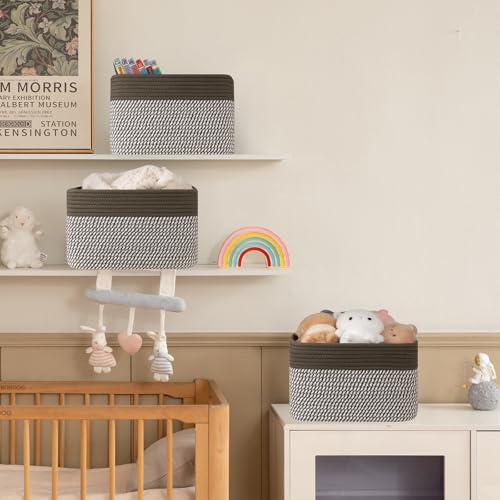 4 Pack Storage Baskets for Organizing, Woven Baskets for Shelves - Perfect for Toys, Books, Towels, and Clothes, Durable Gift Basket Bins Toy Storage, 12.7''Lx9''Wx7.8''H, Green & White - color: Green & White, size: Small/12.7''Lx9''Wx7.8''H