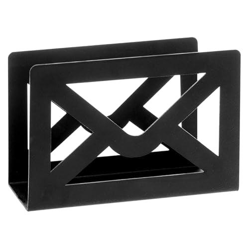 MyGift Black Metal Desktop Mail Holder with Cutout Envelope Design Home and Office Desk Letter Organizer - color: Black