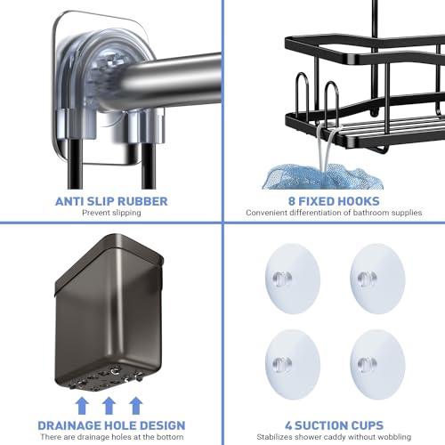 Aitatty Hanging Shower Caddy Bathroom Organizer: Rustproof Shower Shelf Racks Over Shower Head - No Drilling Inside Bath Shower Rack Shelves Over Showerhead for Shampoo with Soap Holder Black - color: Black