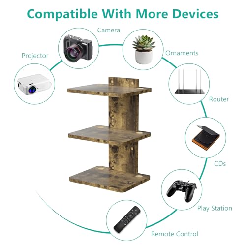 WALI Floating TV Shelf, 3 Tier Projector Shelf for DVD Player, Routers, Game Console, Cable Boxes, Living Room Decor Accessories, Wall Mount Shelves Holds Up to 22lbs(CS303NC), 3-Shelf, Vintage Brown - color: Vintage Brown, size: 13.78 x 11.02 Inch
