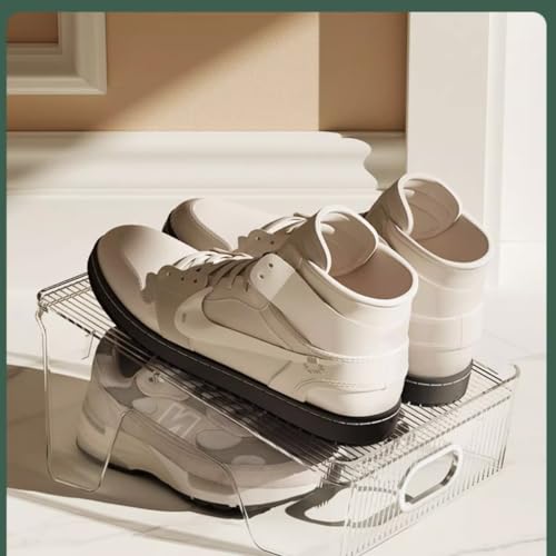 HYGRAD - Double Layer Shoe Rack Slots Organizer 25 X 23 X 12.7cm Stacker Space - Saving Transparent Plastic Shoe Holder - Stand Shoe Rack Wardrobe Storage For Cabinet (Silver, 6pcs) - color: Silver, size: 6xl (us size 16 / waist:38"-40")