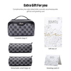 BOYATU Travel Makeup Bag for Women: Large Cosmetic Bag Set of 3 - PU Leather Make up Bag with Compartments - Compact Waterproof Toiletry Bag with Divider & Handle (D-2-Black) - color: D-2-Black
