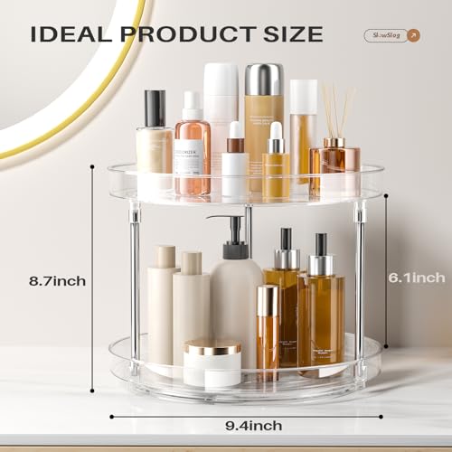 2 Pack 2 Tier Lazy Susan Turntable Organizer, Clear Rotating Lazy Susan, Spice Rack for Cabinet, Makeup and Perfume Organizer for Vanity, Counter Organizer Tray for Kitchen, Bathroom - size: 2 Pack - 2 Tier