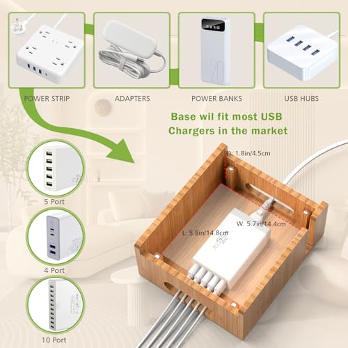 Pezin & Hulin Bamboo Charging Stations, Cell Phone Organizer for Multiple Devices, Tablets, Smart Watch, Included 5 Port USB Charger, Pack 5 Cables - color: Dock Rack +HUB +Cables