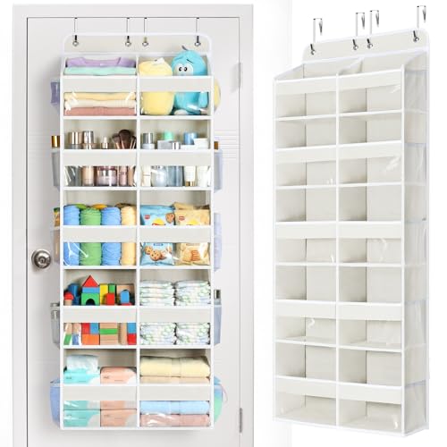 Yecaye Over The Door Organizer, 5 Tier Extra Large Behind Door Storage of 10 Compartments, 80lbs Heavy Duty Door Organizer Hanging with Clear Window for Closet Bedroom Pantry Bathroom, Beige - color: Beige, size: 5 Tier
