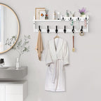 Coat Rack Wall Mount with Shelf, 27.5" Entryway Wall Hanging Shelf, Coat and Key Hanger with 10 Dual Hooks, Mail Organizer and Key Holder Hat Rack for Wall, Wood Coat Hooks with Storage - color: White