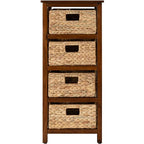 eHemco 4 Tier X-Side End Storage Cabinet with 4 Wicker Baskets, Walnut - color: Walnut, size: 14"D x 14"W x 32.1"H (4 Drawers)