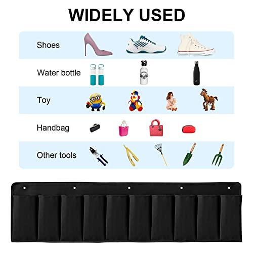 RVZONE RV Shoe Pockets 10 Pockets Heavy Hanging Bedside Storage Organizer with Sturdy Hooks Storage Pockets Hangs on bed for Shoes Toys and Tool Accessories - color: Black