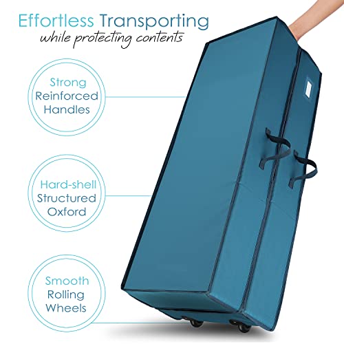Hearth & Harbor Holiday Storage with Christmas Bins and Ribbon Organizer - Fade Resistant Wrapping Paper Containers with Wheels Fits Up to 30 Rolls (Pack of 2) - color: Blue, size: Extra Large (Pack of 2)