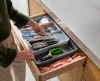 Joseph Joseph DrawerStore Expanding Tiered Flatware Cutlery Tray with Knife Organizer, Expandable In-Drawer Space-Saving Kitchen Storage, Recycled Plastic - size: Large, style: Flatware & Utensils Organizer