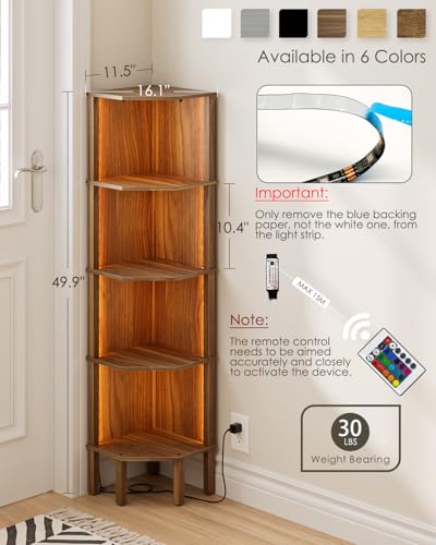 Corner Shelf Stand, 5 Tier Corner Bookshelf,Corner Furniture for Bedroom Display Corner Shelf for Small Space,Wood Shelves with Storage Rack for Living Room,Office,Walnut - color: Walnut