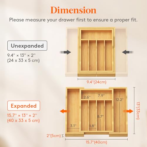 Lifewit Silverware Drawer Organizer, Expandable Utensil Tray for Kitchen, Flatware and Cutlery Holder, Wood Adjustable Storage for Spoons Forks Knives, 9.4-15.7x13", Natural - color: Natural, size: 9.4~15.7''W x 13''D