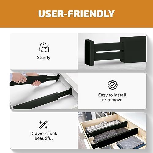 4-Pack Bamboo Drawer Dividers - 12.2 to 17.3 Inches Deep, 2.6 Inches High, Adjustable Expandable Drawer Organizer Dresser Separator for Clothes, Utensils, Kitchen, Bathroom, Office Storage, Black - color: Black, size: 2.6-Inch High (4-pk)