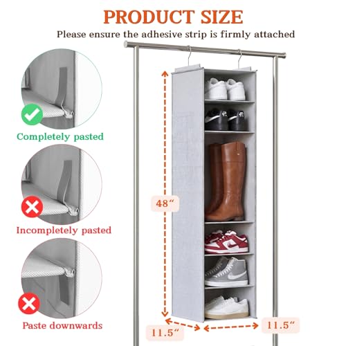 Ofiray-home Hanging Shoe Organizer for Closet, 8 Tier Closet Shoe Organizer with Adjustable Shelves for Boots, Heavy Duty Hanging Closet Organizer, Shoe Storage Organizer for Closet Rod