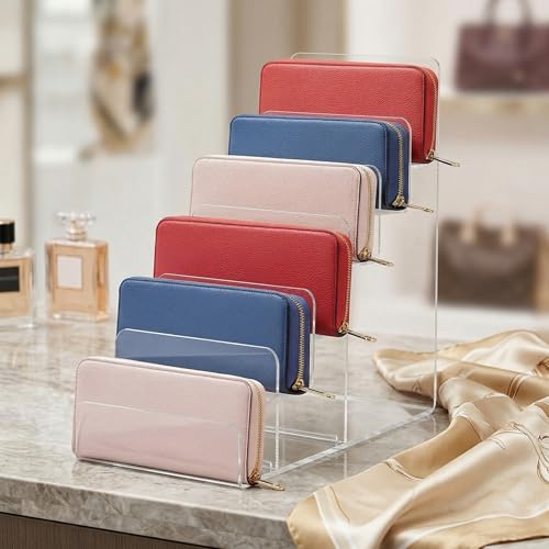 Cabilock 6-Tier Clear Acrylic Display Stand - Multi-Level Wallet Organizer for Sunglasses and Purse Display, Tiered Perfume & Cologne Stand for Men, Slim Riser for Artist Alley & Vendor Craft Show - size: 6 Tier Clear