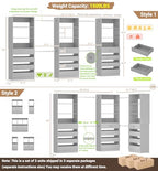 Aheaplus Closet System with 12 Drawers, 8.5-11.5Ft Wood Closet Organizer System with 4 Hanging Rods & 3 Towers, 4Ft & 6Ft L-Shaped Walk-in Closets Wardrobe Organizer Clothes Rack, Set of 3, Grey1 - color: Grey