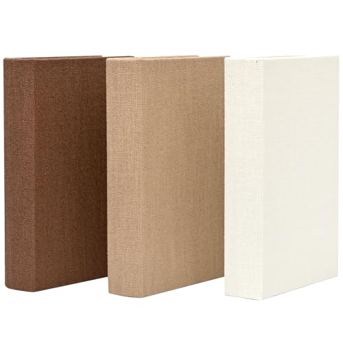 DECOR4SEASON Modern Linen and Wood Decorative Book Boxes, Set of 3 Earthy Neutral Faux Books for Bookshelf Decor, Coffee Table Storage Trays for Remotes & Jewelry, Brown, Taupe, and Off-White - color: Brown,Taupe,Off-White, size: 10"