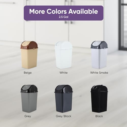 Superio Small 2.5 Gallon Plastic Trash Can with Swing Top Lid, Compact Slim Waste Bin for Under Desk, Office, Bedroom, Bathroom, Dorm Room, 10 Qt. Portable Garbage Can (White) - size: 2.5 Gallon, style: 1 Pack