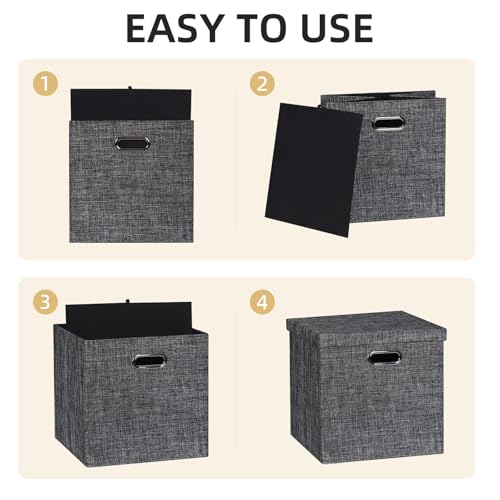 Posprica Storage Bins with Lids,13×13×13 Foldable Storage Cube Baskets Boxes Fabric Drawers for Closet Shelf Cabinet Bookcase,Set of 4,Black - color: Black, size: 13×13×13/4pcs with lids