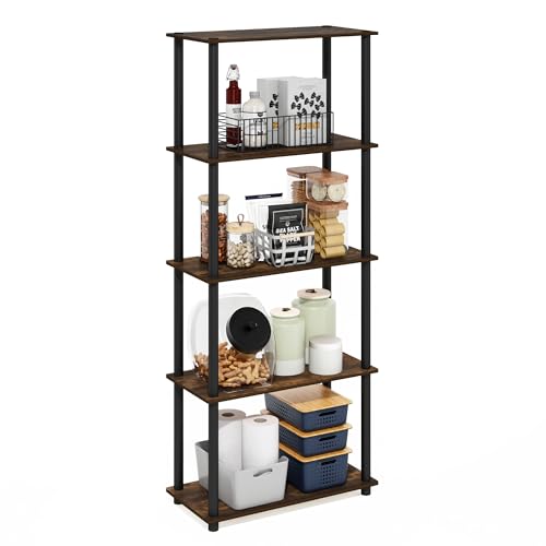 Furinno Turn-N-Tube Storage Shelves, 5-Tier Book Shelf, Corner Shelf, Toolless Open Shelves, for Organization and Storage, Living Room, Garage, Home Office, Amber Pine - color: Amber Pine/Black, size: 5-Tier