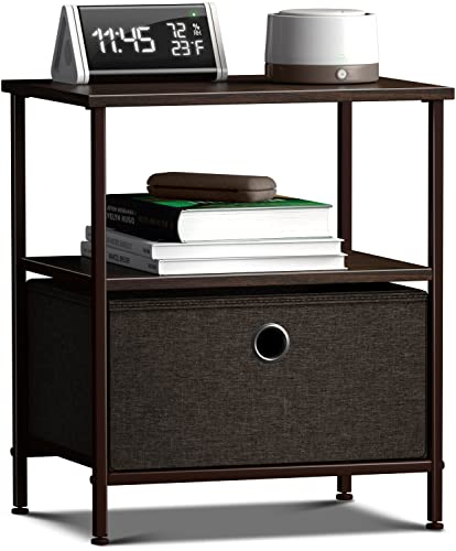 Sorbus Nightstand 1-Drawer Shelf Storage - Bedside Furniture & End Table Chest Dresser with Steel Frame, Wood Top & Easy Pull Fabric Bins for Home, Bedroom, Closets, Bathroom, Office & College Dorm - color: Brown, style: 1 Drawer
