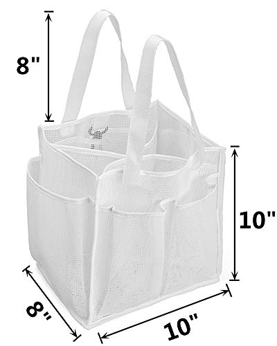 ALYER Mesh Shower Caddy Basket,Large Shower Bag Tote,Hanging Bath Toiletry Organizer with 1 Big Separated Inner Compartment and 6 Deep Outer Pockets (White) - color: White