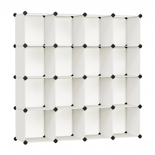 SONGMICS Cube Storage Organizer, Set of 16 Plastic Cubes, Book Shelf, Closet Organizers and Storage, Room Organization, Bedroom Living Room, 12.2 x 48.4 x 48.4 Inches, Cream White ULPC442M01 - color: Cream White, size: 16 Cubes, style: without doors
