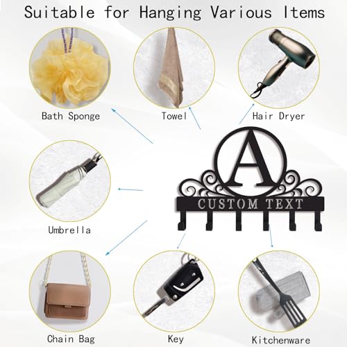 Personalized Initial Key Holder for Wall, Decorative Metal Key Holder Wall Mount, Key Hooks Coat Rack Monogram Decor, Perfect for Bathroom, Living Room, Kitchen, Anniversary Housewarming Gift - style: Custom