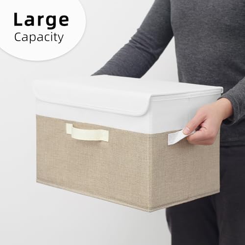 GRANNY SAYS Storage Bins with Lids, Decorative Storage Boxes, Clothes Stoarge Bins, Shelf Baskets, Closet Storage Bins for Clothing, Collapsible Storage and Organization, 2-Pack - color: White/Khaki, size: Large-2 Pack