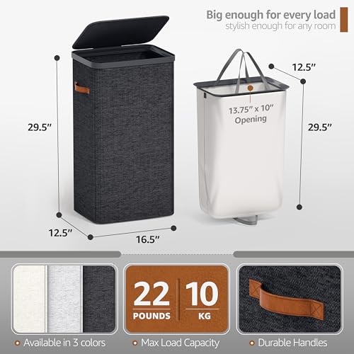Sorbus Laundry Hamper with Lid - Collapsible Fabric Laundry Basket with Handles and Removable Laundry Bag – 26.5 Gallon (100 L) Dirty Clothes Hamper for Bedroom, bathroom and dorm (Black) - color: Black, size: 1 Compartment