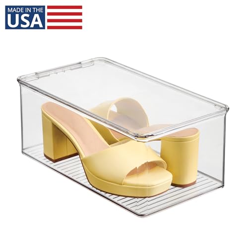 iDesign Stackable Shoe Box with Hinged-Lid for Wedges or Sandals, Set of 2, Clear, Made in USA - style: Pack of 2