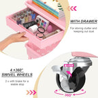 Goovilla 3 Tier Rolling Utility Cart Organizer with Removable Drawer, Stable and Sturdy Pink Rolling Storage Carts with 2 Lockable Wheels for Bathroom, Kitchen, Snack, Craft, Makeup, Baby Essentials - size: 3 Tier, style: Pink